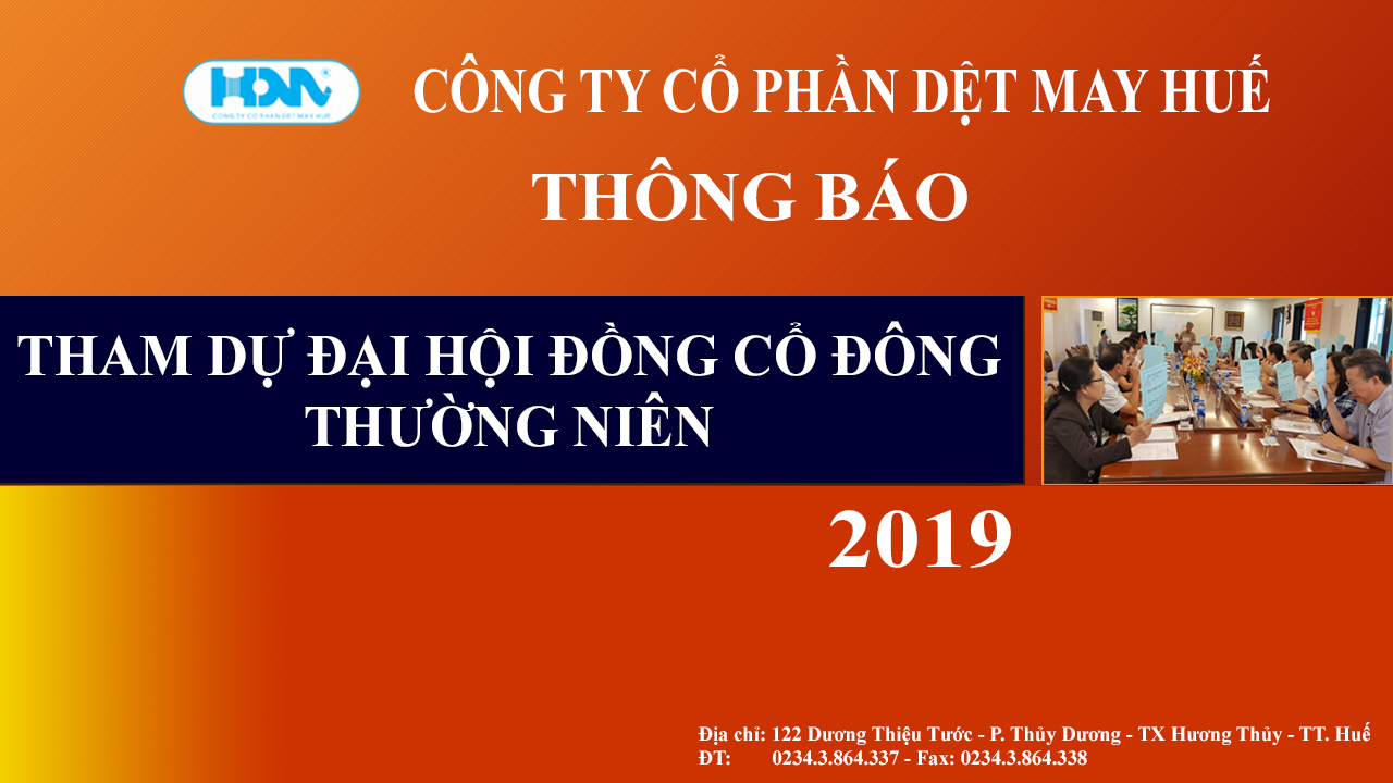 THÔNG BÁO: THAM DỰ ĐẠI HỘI ĐỒNG CỔ ĐÔNG THƯỜNG NIÊN NĂM 2019